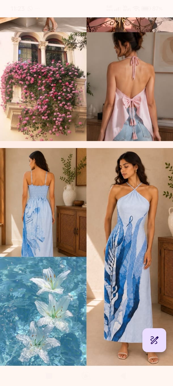 Blue tropical leaves with backside criss cross skirt