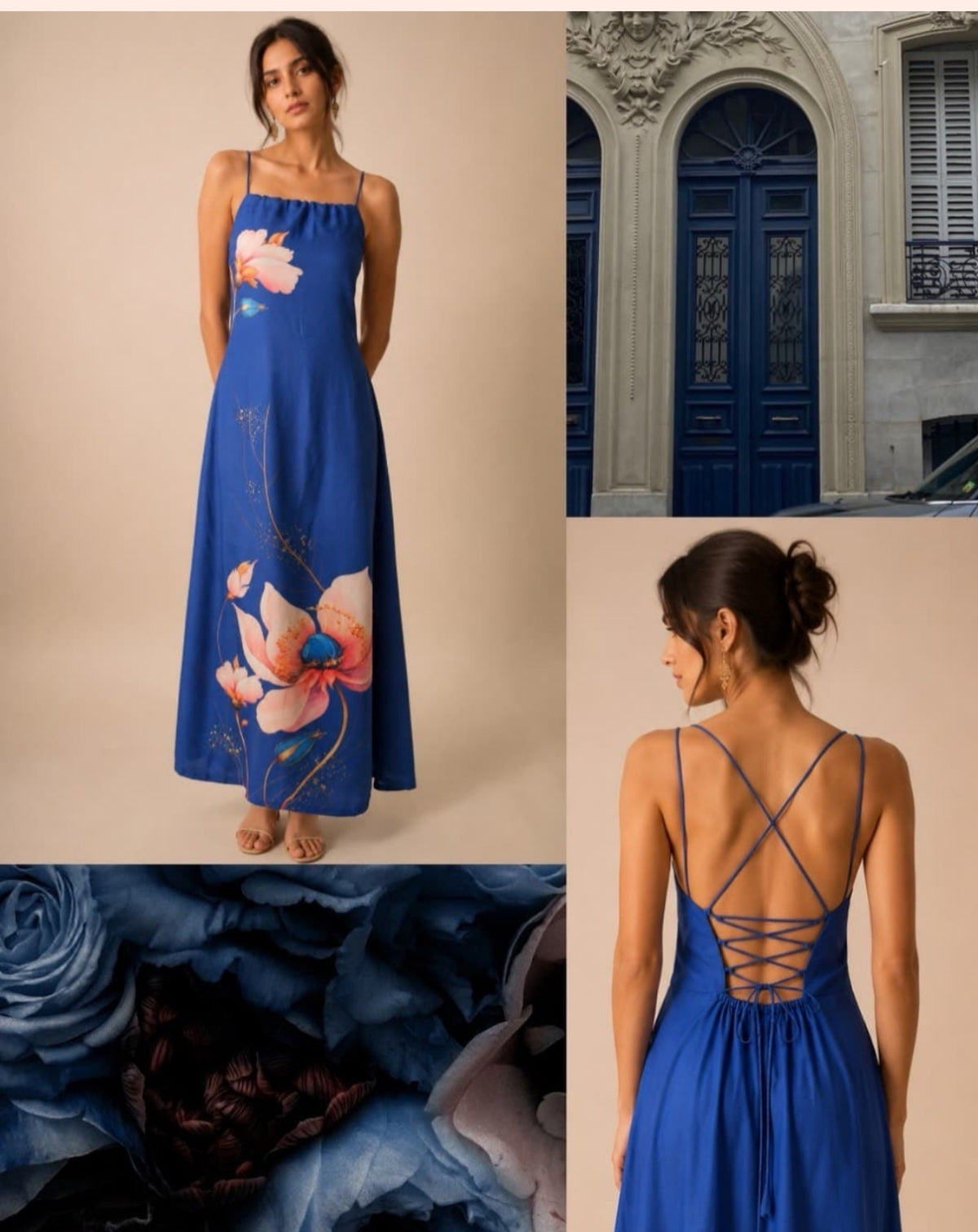 Background cobalt blue with lotus motif  one piece
